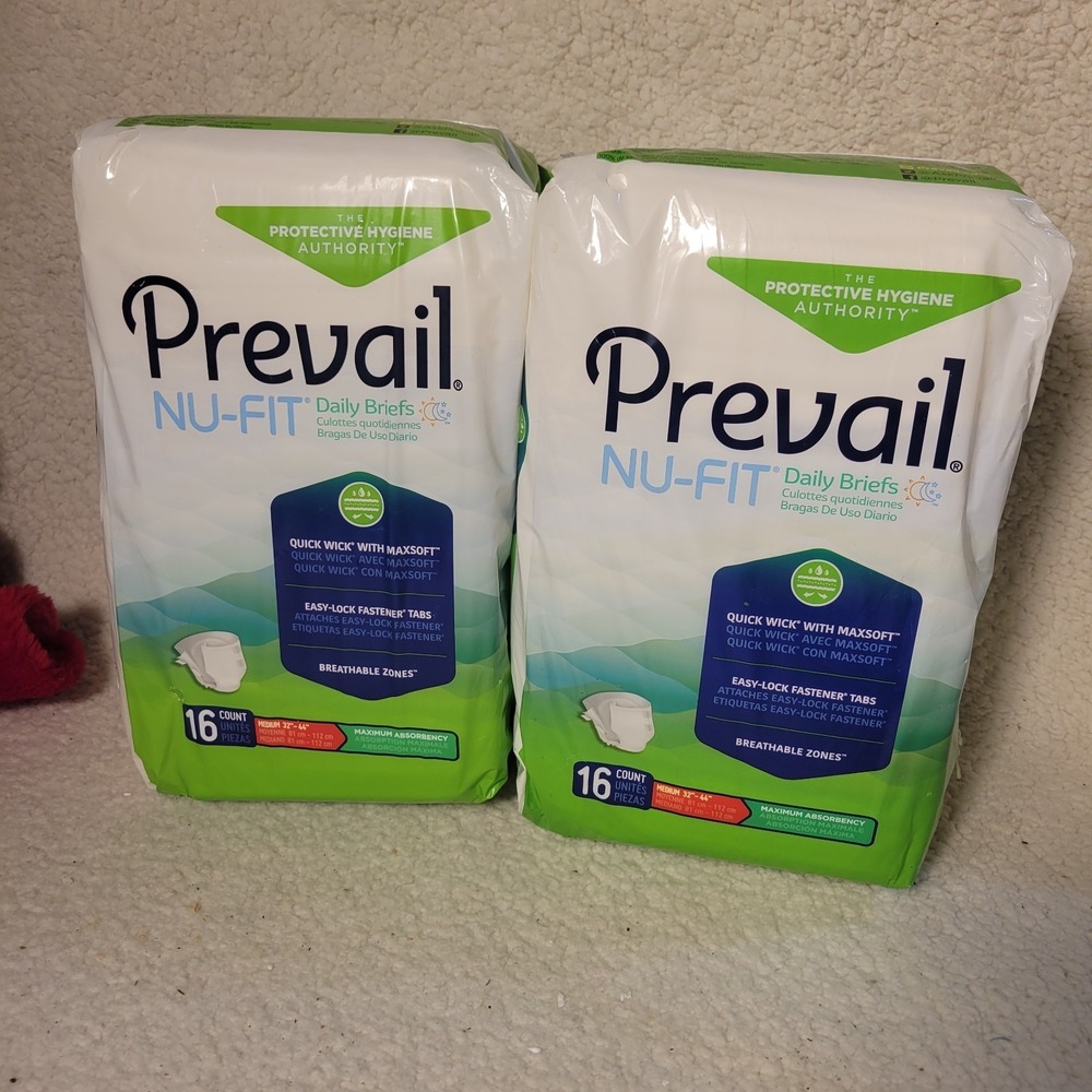 Prevail Nu-Fit Incontinence Brief M Breathable NU-012/1 Maximum 32 Count 2 Packs